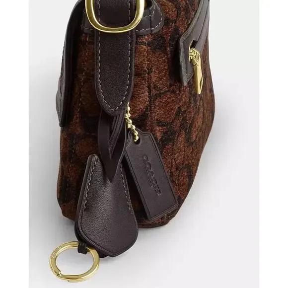 NWT Coach Etta Small Flap Shoulder Bag in Signature Chenille CCV65 Gold